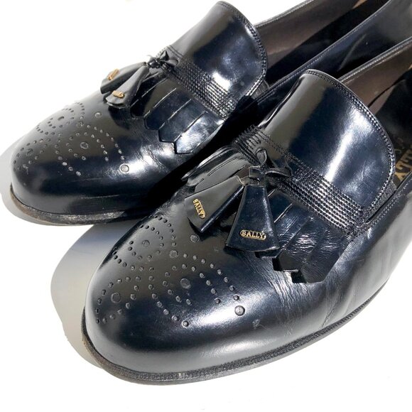 Bally Of Switzerland Men's Dress Shoes Size 7.5 F Tassel Loafers Black Leather - Picture 12 of 16
